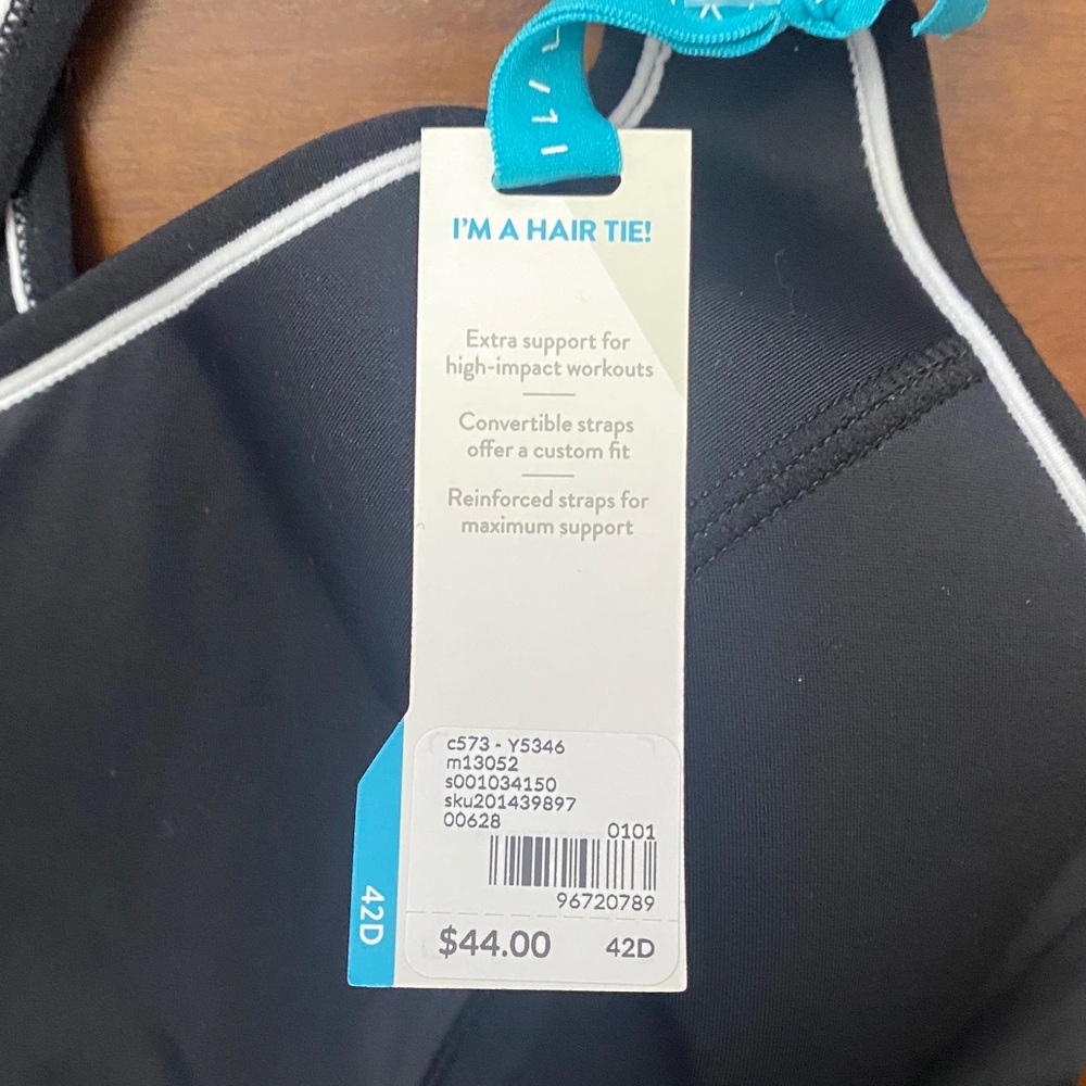 Livi Black Sports Bra with White Trim, Size 42D - Picture 2 of 4